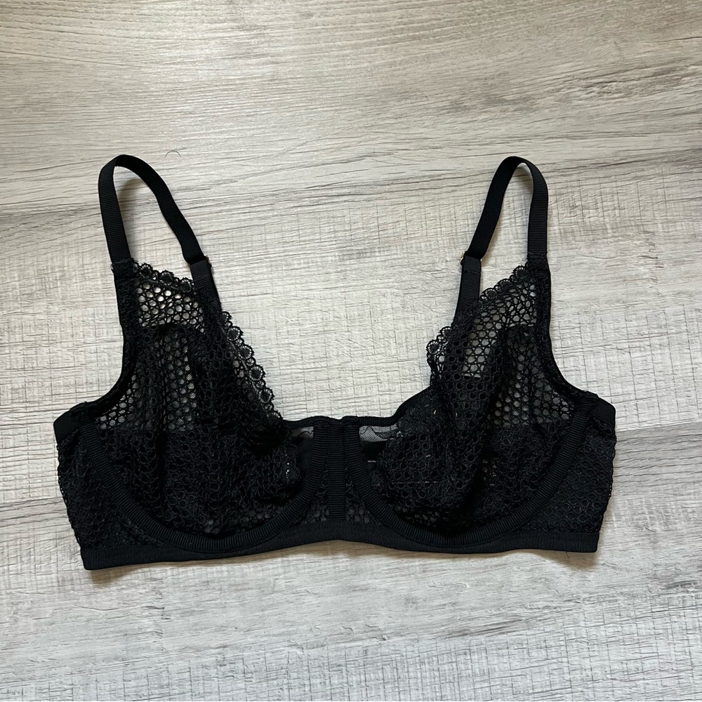 VICTORIA'S SECRET LUXE LINGERIE Unlined Demi Fishnet Mesh Plunge Bra Black 36C - Picture 4 of 14